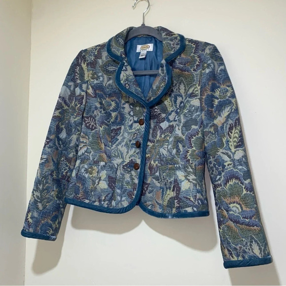 Women’s Vintage Victorian Floral Talbots brand Blazer Jacket blue Velvet size  2 - Picture 11 of 13